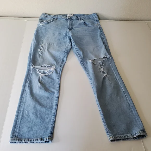 Agolde Light Wash Distressed Boyfriend Jeans - Picture 3 of 13